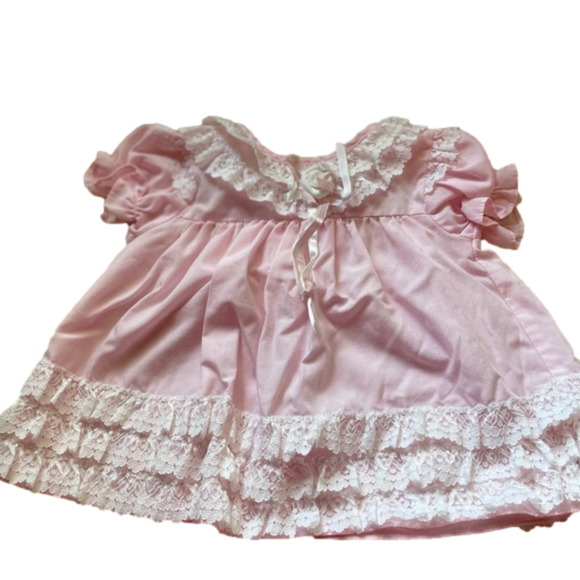 VINTAGE pink lacy ruffle baby dress 0/6 month - Picture 1 of 4